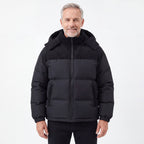 Cord Puffer Jacket för herr i svart, man framifrån mot vit bakgrund