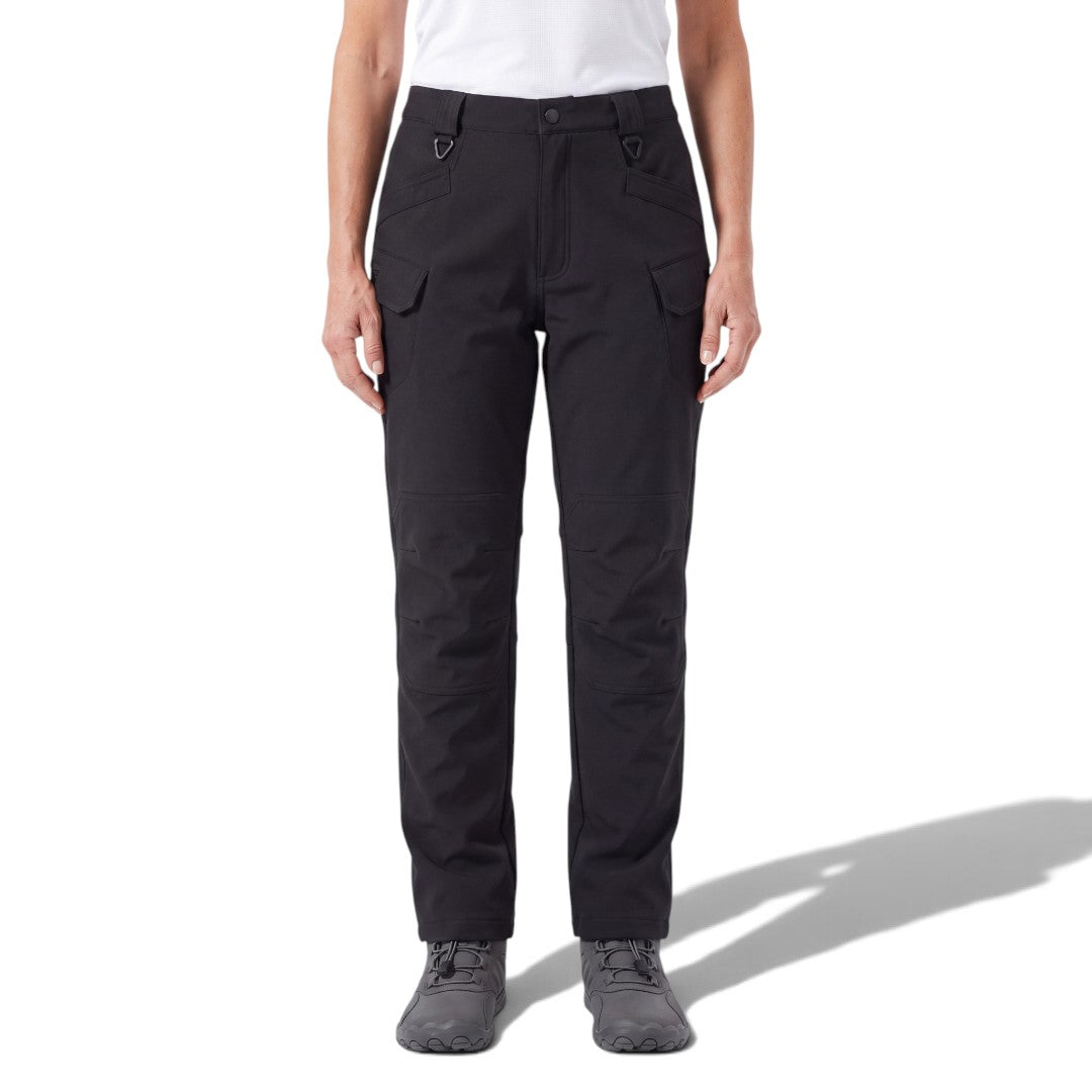 OUTDOORS NORDIC black utility fleece pants with multiple cargo pockets and a durable, windproof stretch fabric.