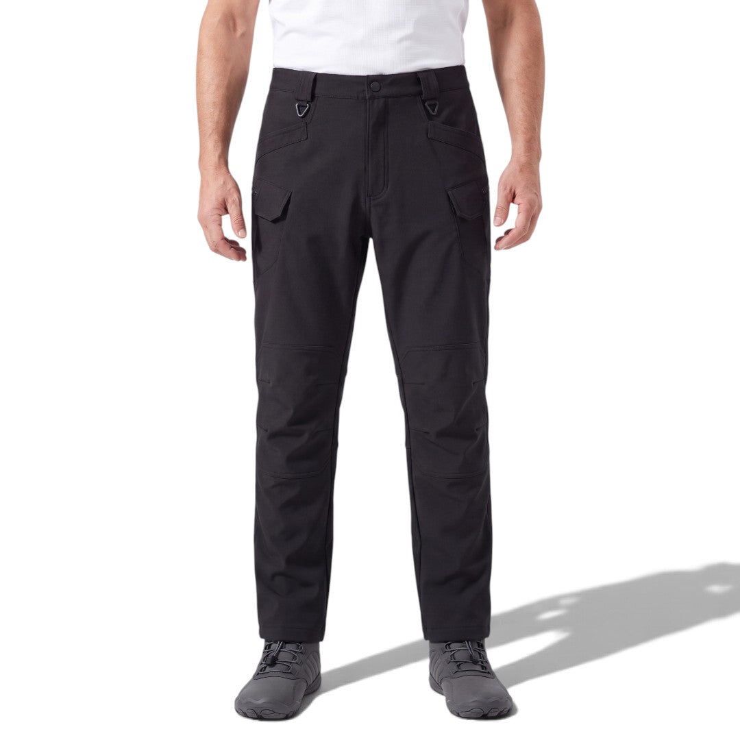 OUTDOORS NORDIC black utility fleece pants with multiple cargo pockets, windproof and waterproof stretch fabric.