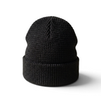 OUTDOORS NORDIC Cozy Waffle Beanie in black, waffle knit with folded cuff