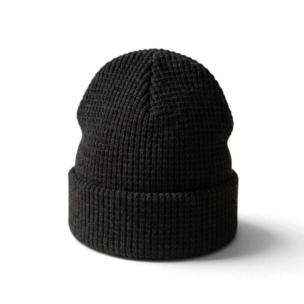 OUTDOORS NORDIC Cozy Waffle Beanie in black, waffle knit with folded cuff