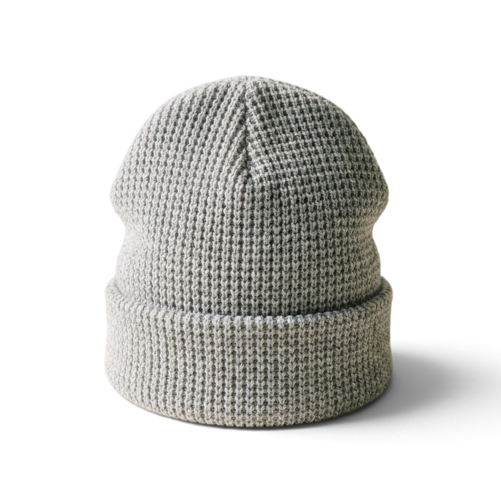 OUTDOORS NORDIC Cozy Waffle Beanie in light grey, waffle knit with folded cuff