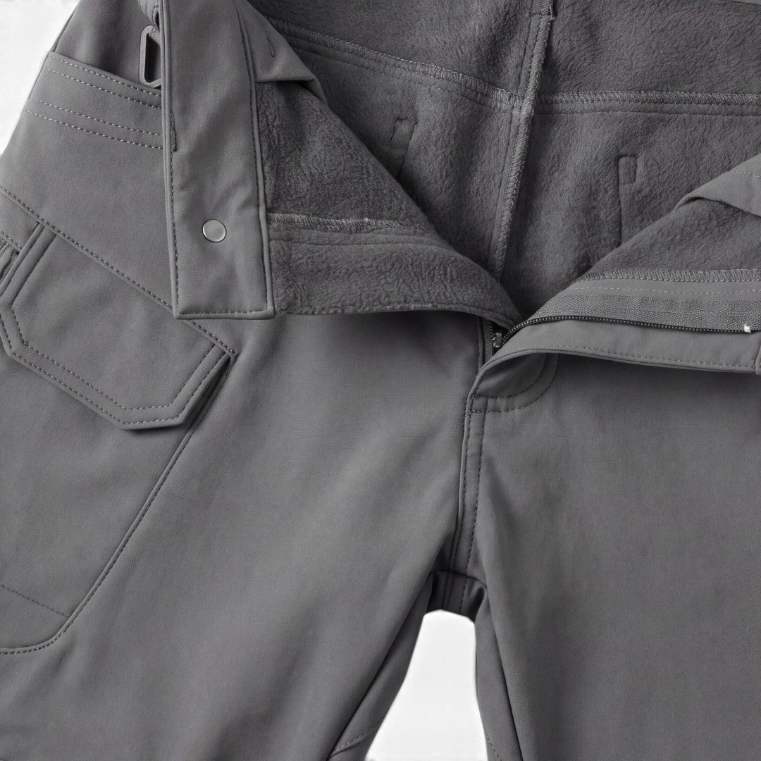 OUTDOORS NORDIC grey utility fleece pants with waterproof stretch fabric and multiple cargo pockets