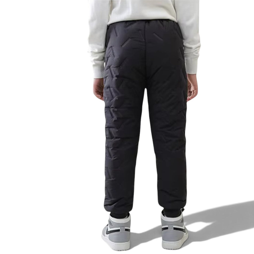 OUTDOORS NORDIC kids' black quilted fleece-lined winter pants with water-repellent finish, back view.