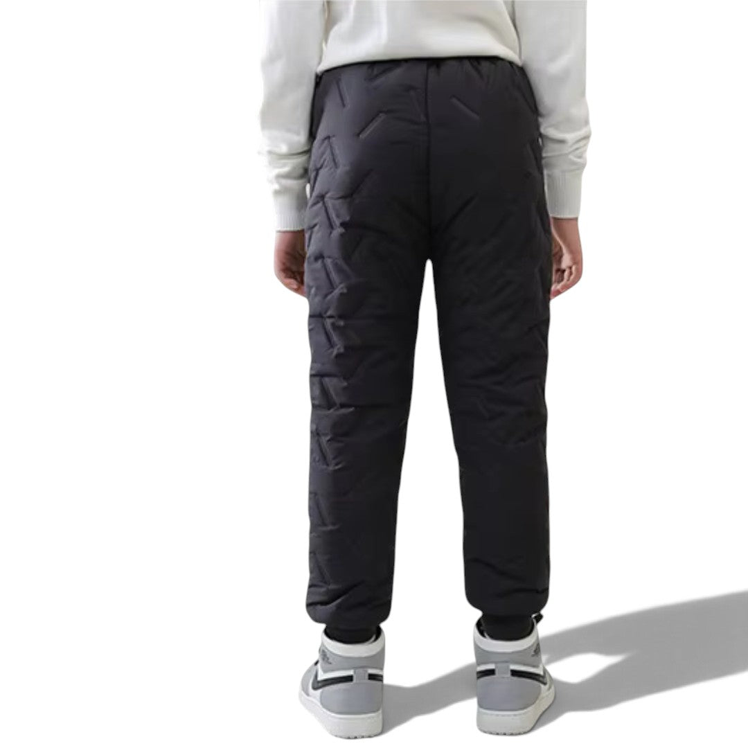 OUTDOORS NORDIC kids' black quilted fleece-lined winter pants with water-repellent finish, back view.