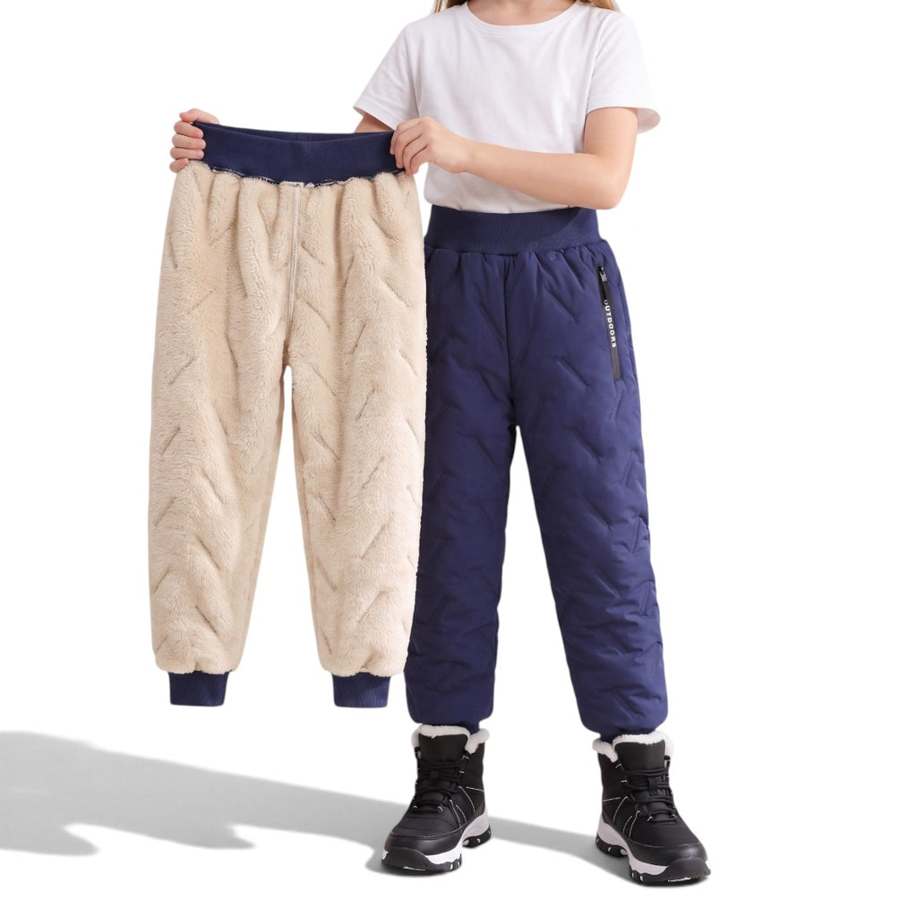 OUTDOORS NORDIC kids' fleece-lined winter pants in navy blue with a water-repellent quilted finish