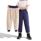 OUTDOORS NORDIC kids' fleece-lined winter pants in navy blue with a water-repellent quilted finish