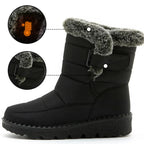 OUTDOORS NORDIC waterproof black winter boots with warm faux fur lining, velcro strap, and non-slip rubber sole.