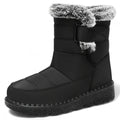 OUTDOORS NORDIC waterproof black winter boots with faux fur trim, flannel lining, and non-slip rubber soles.