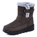 OUTDOORS NORDIC waterproof brown winter boots with faux fur trim, flannel lining, and a non-slip rubber sole.