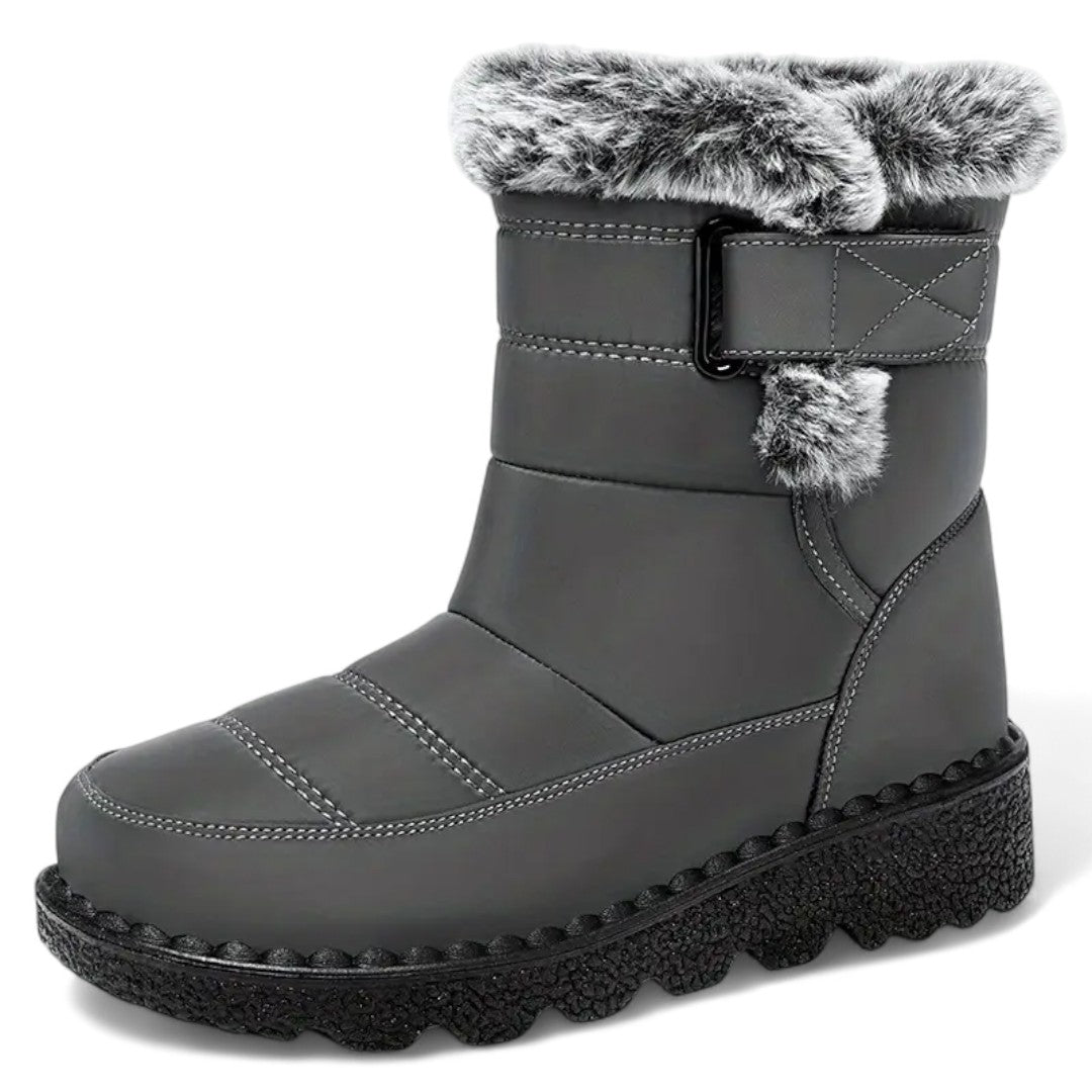 OUTDOORS NORDIC waterproof winter boots in grey with faux fur trim, warm lining, and a non-slip rubber sole.