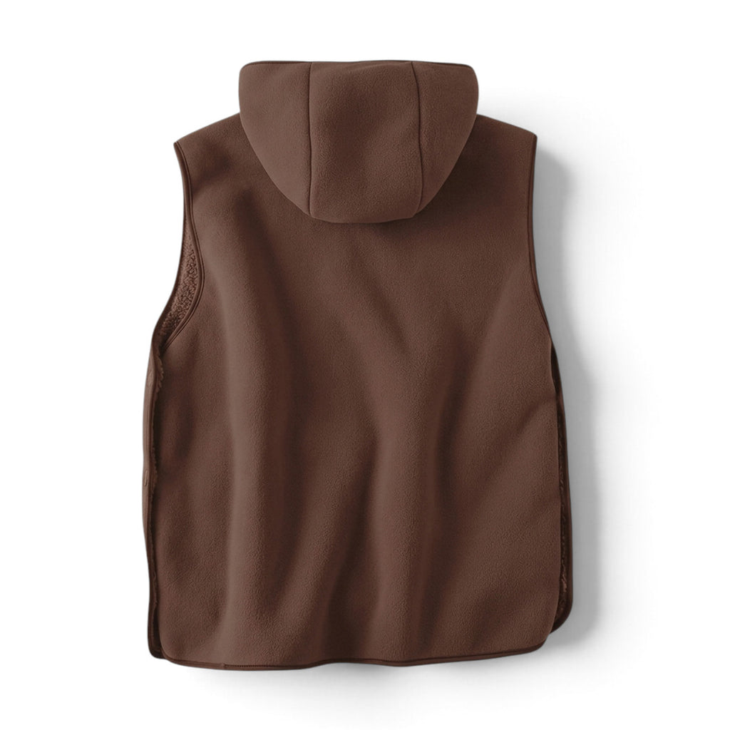 Sherpa Hoodie Vest i brun bakifrån
