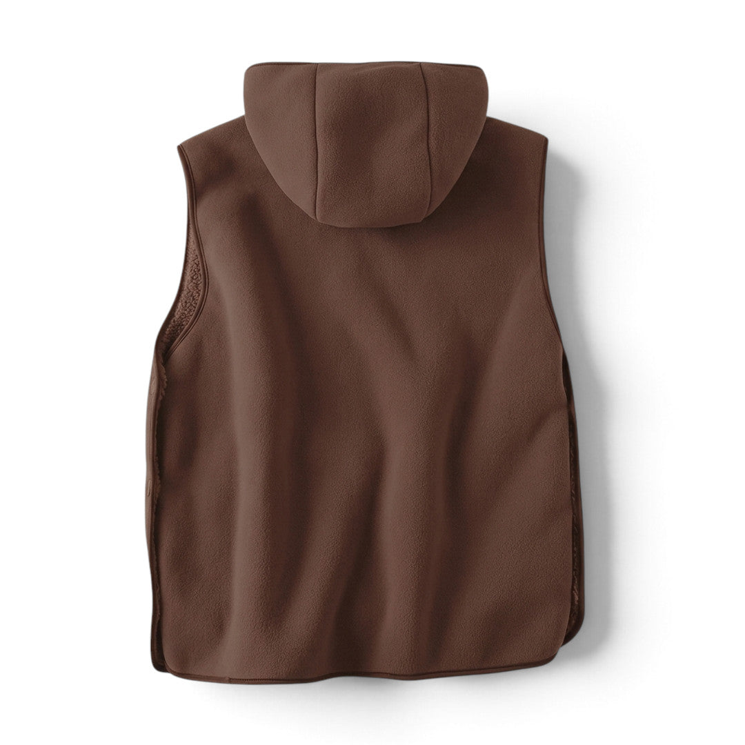 Sherpa Hoodie Vest i brun bakifrån