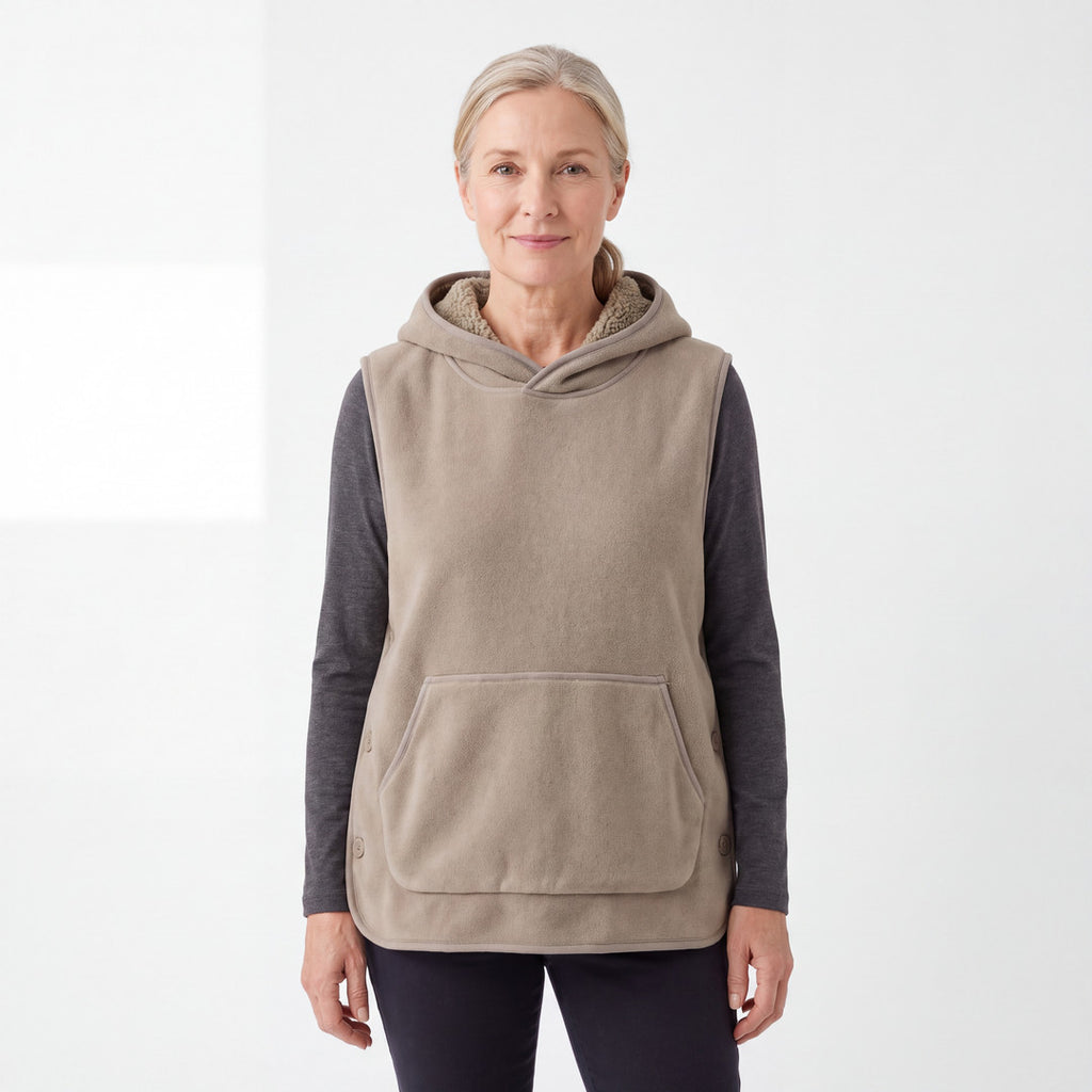 Sherpa Hoodie Vest dam i beige