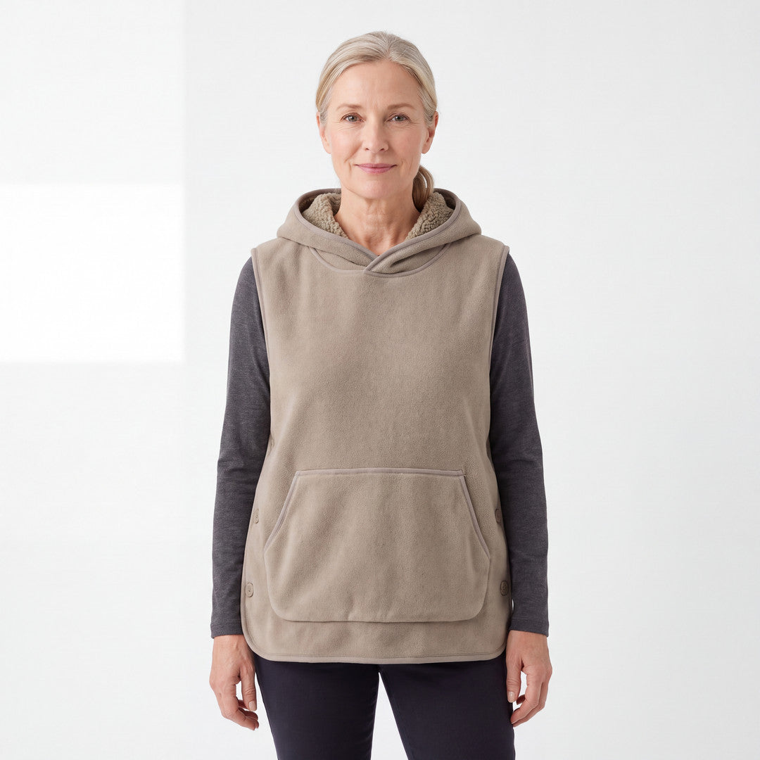 Sherpa Hoodie Vest dam i beige
