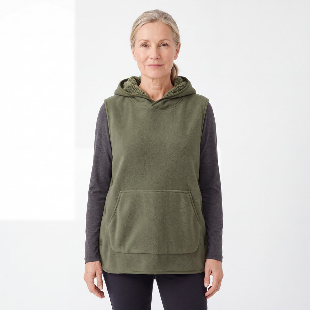 Sherpa Hoodie Vest dam i grön