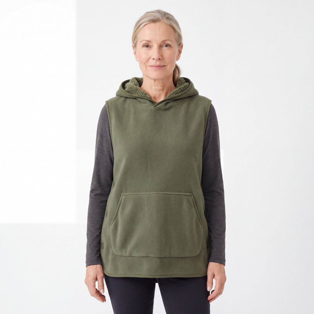 Sherpa Hoodie Vest dam i grön