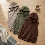 Sherpa Hoodie Vest i beige, grön och brun