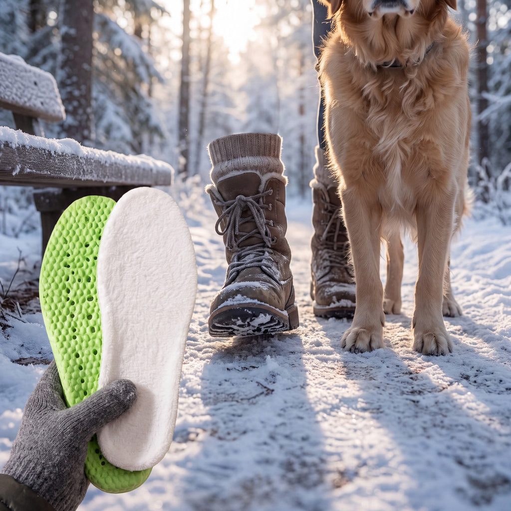 Vinterpromenad med hund och Thermo Warm Insoles